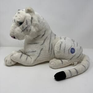 The Greatest Show on Earth Lying White Tiger 16" Long Plush Blue Eyes Realistic